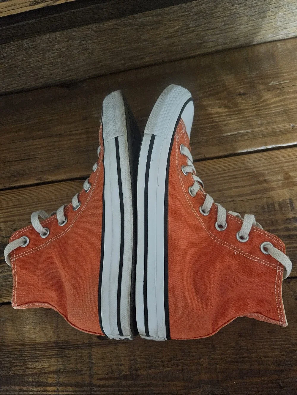 Dreamcicle Orange Canvas High-Top Converse Sneakers - Mens 5 / Womens 7 - Picture 2 of 8